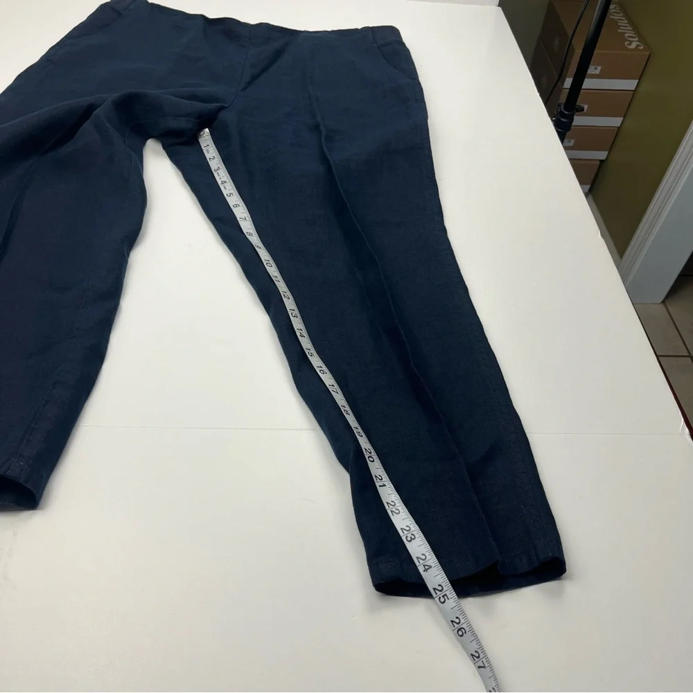 J. Jill Love‎ Linen Cropped Pants Womens Large Petite Navy Blue Pull On Pockets - Picture 6 of 13